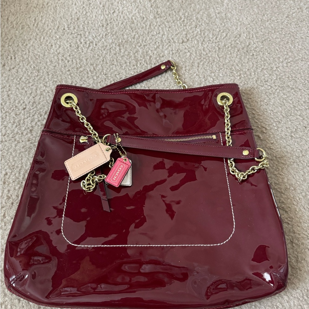 Red Patent Leather Coach Tote Bag